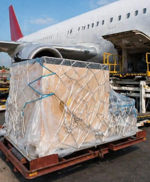 Air cargo pallet netted for loading at a freight aircraft — international shifting